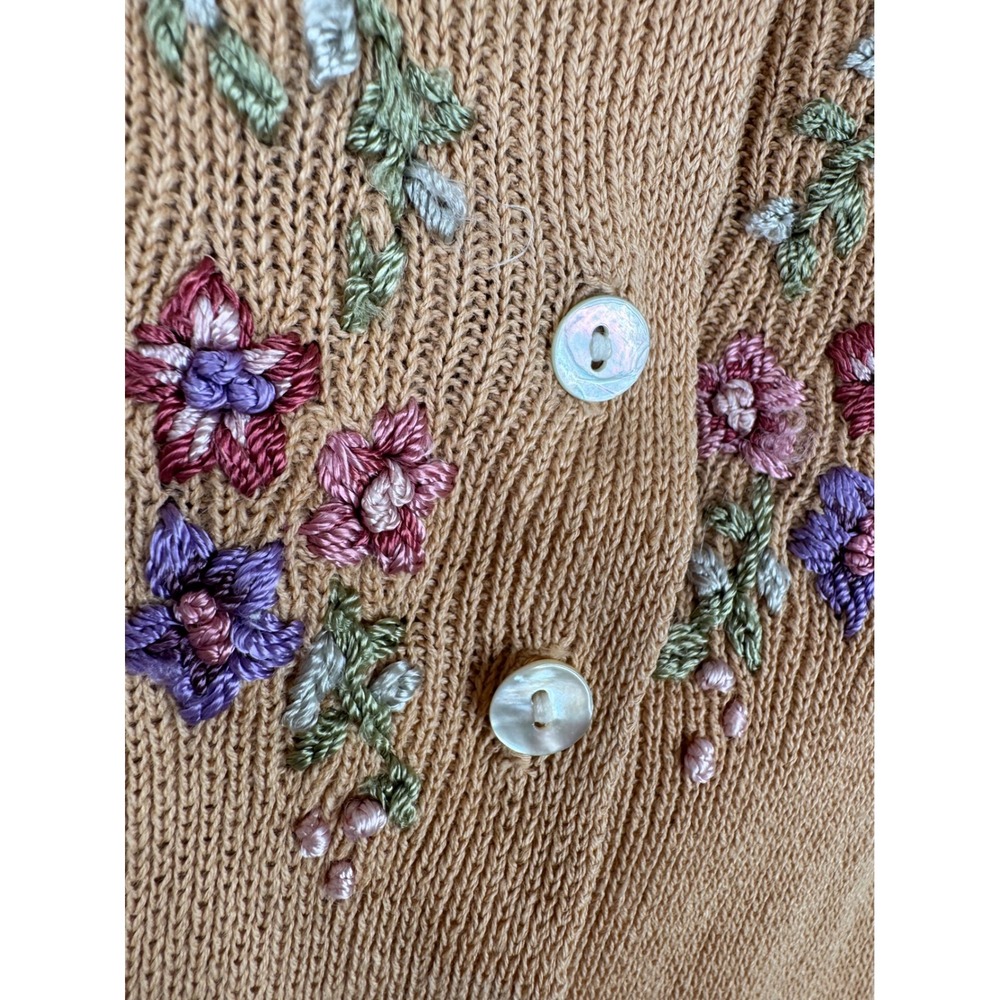 Floral Embroidered Cardigan Sweater Knit Top Short Sleeve S Preppy Grandma - Picture 7 of 12
